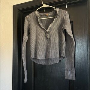 Charcoal Waffle Knit Long Sleeve Top